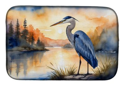 Blue Heron in the Golden Hour Dish Drying Mat Absorbent Dish Drying Mat Pad for Kitchen Counter Dish Drainer Mat for Countertop, 14 x 21", Multicolor