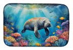 Summer Manatee Dish Drying Mat Absorbent Dish Drying Mat Pad for Kitchen Counter Dish Drainer Mat for Countertop, 14 x 21", Multicolor