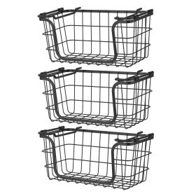 Oceanstar Stackable Metal Wire Storage Basket Set for Pantry, Countertop, Kitchen or Bathroom ï¿½ï¿½ï¿½ Black, Set of 3