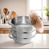 SOGA 2X 3 Tier 32cm Heavy Duty Stainless Steel Food Steamer with Glass Lid