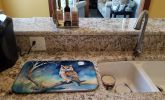 Owl Perched in Coastal Tree Dish Drying Mat Absorbent Dish Drying Mat Pad for Kitchen Counter Dish Drainer Mat for Countertop, 14 x 21", Multicolor