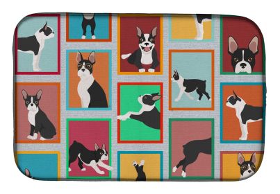 Lots of Boston Terrier Dish Drying Mat Absorbent Dish Drying Mat Pad for Kitchen Counter Dish Drainer Mat for Countertop, 14 x 21", Multicolor