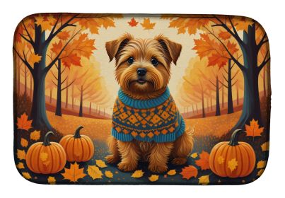 Norfolk Terrier Fall Dish Drying Mat Absorbent Dish Drying Mat Pad for Kitchen Counter Dish Drainer Mat for Countertop, 14 x 21", Multicolor