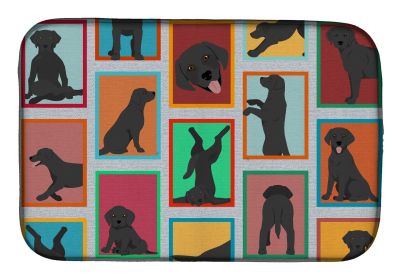 Lots of Black Labrador Retriever Dish Drying Mat Absorbent Dish Drying Mat Pad for Kitchen Counter Dish Drainer Mat for Countertop, 14 x 21"