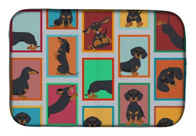 Lots of Black and Tan Dachshund Dish Drying Mat Absorbent Dish Drying Mat Pad for Kitchen Counter Dish Drainer Mat for Countertop, 14 x 21"