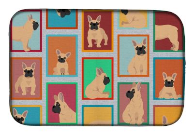 Lots of Fawn French Bulldog Dish Drying Mat Absorbent Dish Drying Mat Pad for Kitchen Counter Dish Drainer Mat for Countertop, 14 x 21", Multicolor