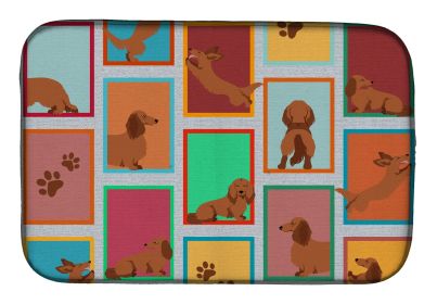 Lots of Longhaired Red Dachshund Dish Drying Mat Absorbent Dish Drying Mat Pad for Kitchen Counter Dish Drainer Mat for Countertop, 14 x 21"
