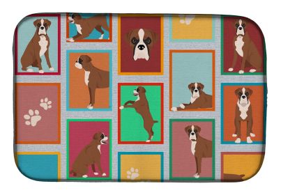 Lots of Flashy Fawn Boxer Dish Drying Mat Absorbent Dish Drying Mat Pad for Kitchen Counter Dish Drainer Mat for Countertop, 14 x 21", Multicolor