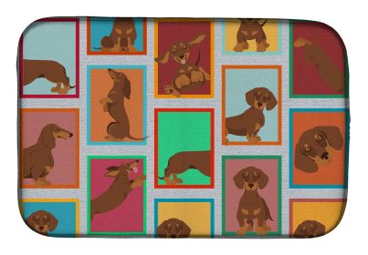 Lots of Chocolate and Tan Dachshund Dish Drying Mat Absorbent Dish Drying Mat Pad for Kitchen Counter Dish Drainer Mat for Countertop, 14 x 21"