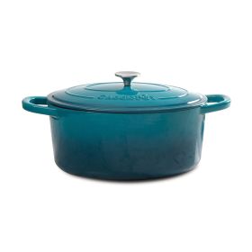 Crock Pot Artisan 5 Quart Round Enameled Cast Iron Dutch Oven (Color: Teal Ombre)