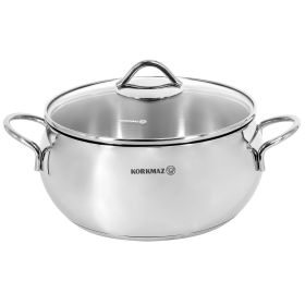 Korkmaz Tombik Stainless Steel Casserole in Polished Silver (Size: 1.8 liter)