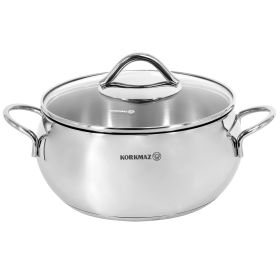 Korkmaz Tombik Stainless Steel Casserole in Polished Silver (Size: 2.5 liter)