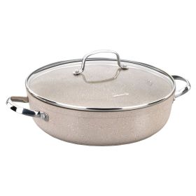Korkmaz Granita Aluminum Nonstick Low Casserole with Lid in Tan (Size: 2.5 liter)