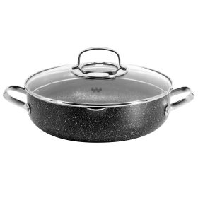 Korkmaz Galaksi Non Stick 10 Inch Low Casserole with Lid in Black (Size: 3.5 liter)
