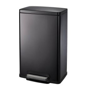 Stainless Steel 13-Gallon Kitchen Trash Can with Step Lid (Color: Black Grey)