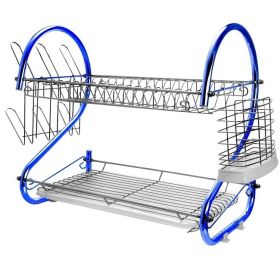MegaChef 16 Inch Two Shelf Iron Wire Dish Rack (Color: Blue)