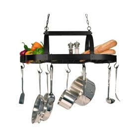 Rustic 2 Light 10 Hook Ceiling Mounted Hanging Pot Rack (Color: Bronze)