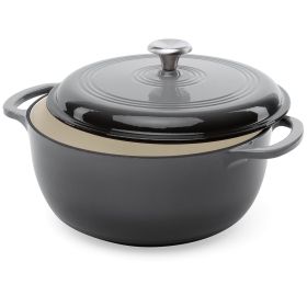 6-Quart Large Enamel Cast-Iron Dutch Oven Kitchen Cookware (Color: Grey)