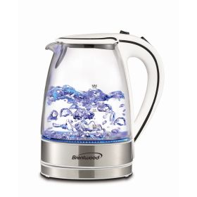 Brentwood 1.7L Tempered Glass Tea Kettle (Color: White)