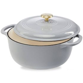 6-Quart Large Enamel Cast-Iron Dutch Oven Kitchen Cookware (Color: Light Grey)
