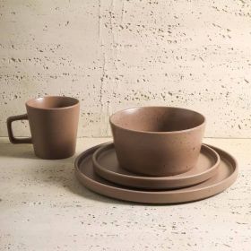 16-Piece Stoneware Dinnerware Set - Service for 4 (Color: Brown)