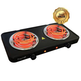 MegaChef Electric Easily Portable Ultra Lightweight Dual Coil Burner Cooktop Buffet Range (Color: Matte Black)