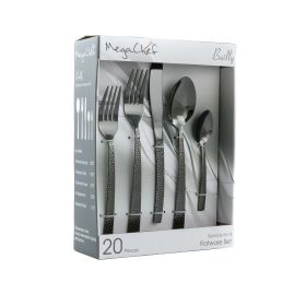 MegaChef Baily 20 Piece Flatware Utensil Set, Stainless Steel Silverware Metal Service for 4 (Color: Black)