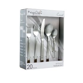 MegaChef Cravat 20 Piece Flatware Utensil Set, Stainless Steel Silverware Metal Service for 4 (Color: Matte Silver)