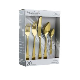 MegaChef Gibbous 20 Piece Flatware Utensil Set, Stainless Steel Silverware Metal Service for 4 (Color: Gold)
