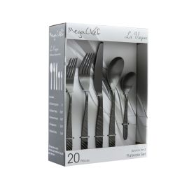 MegaChef La Vague 20 Piece Flatware Utensil Set, Stainless Steel Silverware Metal Service for 4 (Color: Matte Black)