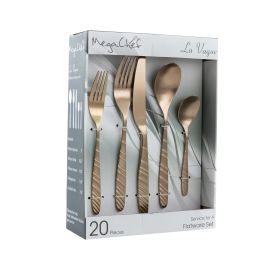 MegaChef La Vague 20 Piece Flatware Utensil Set, Stainless Steel Silverware Metal Service for 4 (Color: Matte Rose Gold)