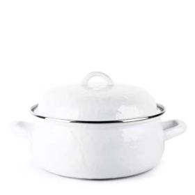 4-Quart Porcelain-Coated Steel Dutch Oven with Lid and Stainless Steel Trim (Color: White)