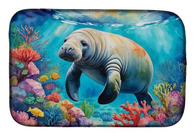 Manatee and Coral Reefs Dish Drying Mat Absorbent Dish Drying Mat Pad for Kitchen Counter Dish Drainer Mat for Countertop, 14 x 21", Multicolor (default: default)