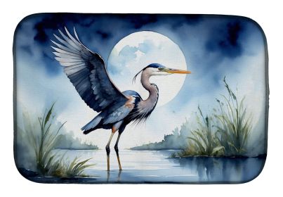 Blue Heron Under the Moonlight Dish Drying Mat Absorbent Dish Drying Mat Pad for Kitchen Counter Dish Drainer Mat for Countertop, 14 x 21", Multicolor (default: default)