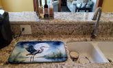 Blue Heron Under the Moonlight Dish Drying Mat Absorbent Dish Drying Mat Pad for Kitchen Counter Dish Drainer Mat for Countertop, 14 x 21", Multicolor